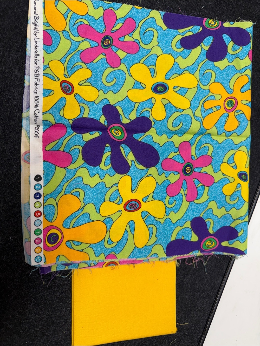 Craft fabric 1/3 yard x44 linderella blue groovy floral & one yellow fat quarter